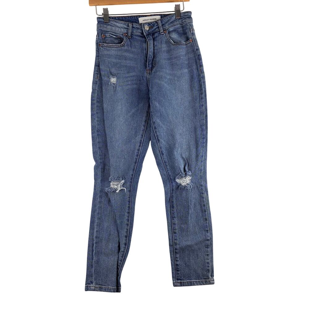 Ashley Mason Skinny Mom Jeans 5/26 Stone Wash Stretch Comfort Distressed Soft